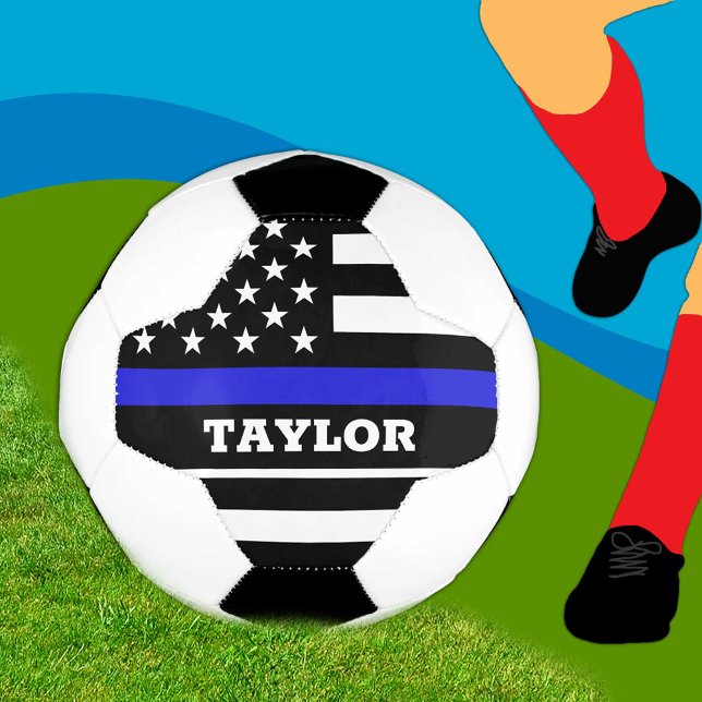 Thin Blue Line & personalized Football USA flag Soccer Ball (Creator Uploaded)