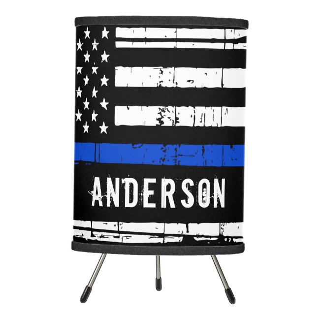 Thin Blue Line Personalized Law Enforcement Police Tripod Lamp (Front)
