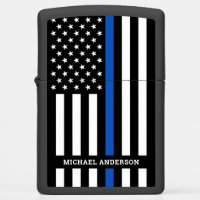 Thin Blue Line American Flag Chrome Zippo Lighter - Thin Blue Line USA