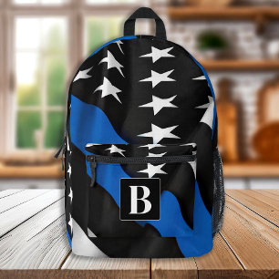 Thin Blue Line - Personalized Monogram - Police Printed Backpack
