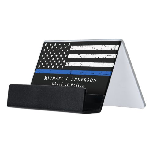 Thin Blue Line Personalized Name Police Officer Desk Business Card Holder