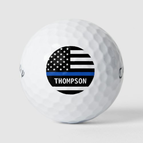 Thin Blue Line Personalized Name Police Officer Golf Balls - Thin Blue Line Police Golf Balls - USA American flag design in Police Flag colors, modern black blue design . This personalized police golf balls are perfect law enforcement officer gifts, police retirement gifts, police officer gifts. Personalize these police thin blue line golf balls with police officers name.
 COPYRIGHT © 2020 Judy Burrows, Black Dog Art - All Rights Reserved. Thin Blue Line Personalized Name Police Officer Golf Balls