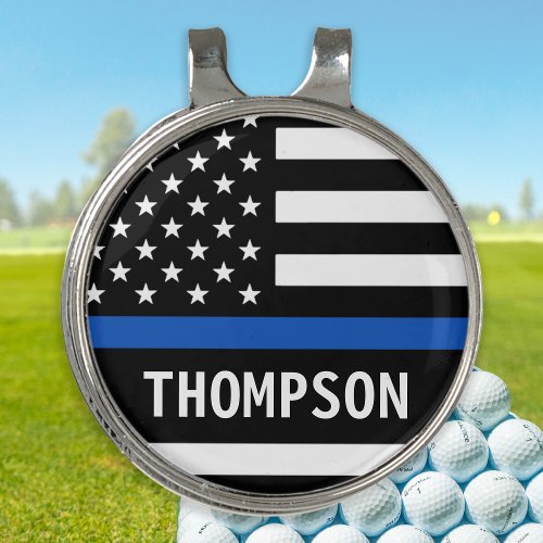 Thin Blue Line Personalized Name Police Officer Golf Hat Clip