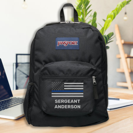Thin Blue Line Personalized Name Rank Police Jansport Backpack