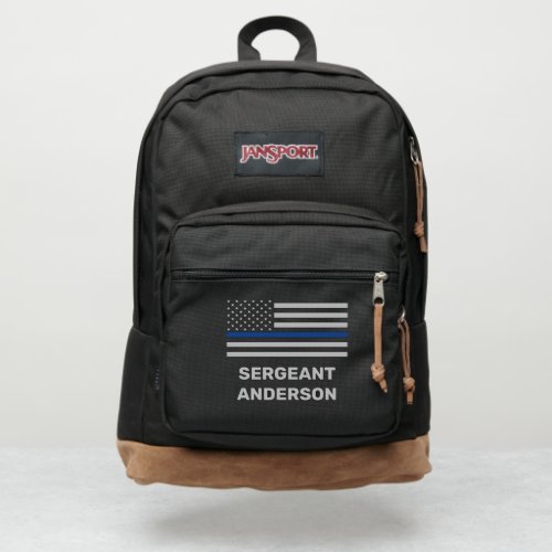 Thin Blue Line Personalized Name Rank Police JanSport Backpack - Thin Blue Line Police Backpack - American flag in Police Flag colors.. Personalize with police officers name and rank or badge number. This personalized police backpack is perfect for police officer, police department, and law enforcement.  COPYRIGHT © 2020 Judy Burrows, Black Dog Art - All Rights Reserved. Thin Blue Line Personalized Name Rank Police JanSport Backpack 