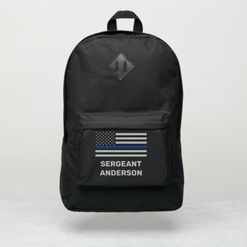 Thin Blue Line Personalized Name Rank Police Port Authority® Backpack - Thin Blue Line Police Backpack - American flag in Police Flag colors.. Personalize with police officers name and rank or badge number. This personalized police backpack is perfect for police officer, police department, and law enforcement.  COPYRIGHT © 2020 Judy Burrows, Black Dog Art - All Rights Reserved. Thin Blue Line Personalized Name Rank Police Port Authority® Backpack