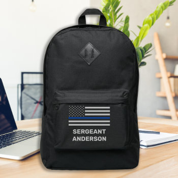 Thin Blue Line Personalized Name Rank Police Port Authority® Backpack by BlackDogArtJudy at Zazzle