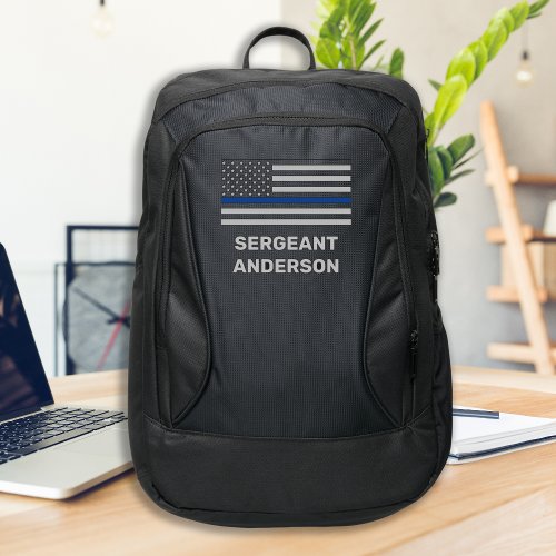 Thin Blue Line Personalized Name Rank Police Port Authority Backpack