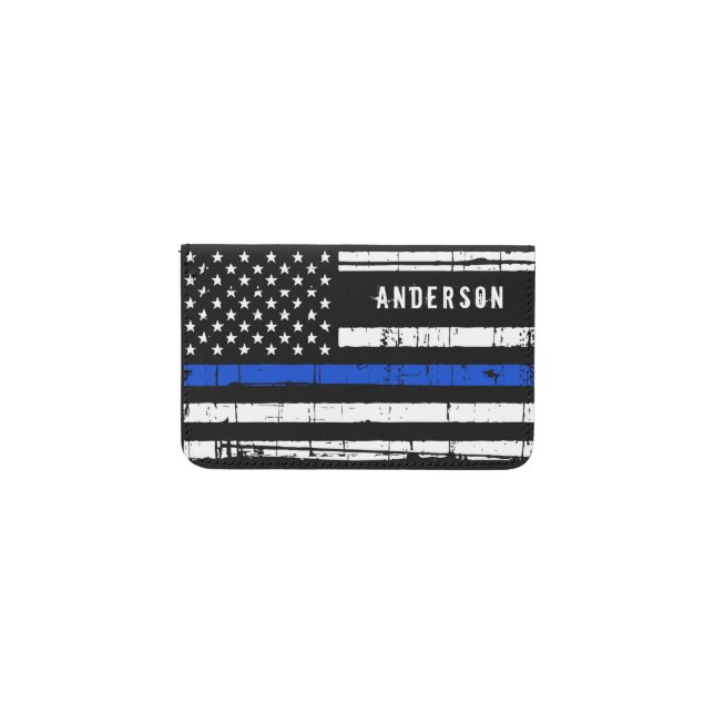 Thin Blue Line Personalized Police Business Card Holder (Front Horizontal)