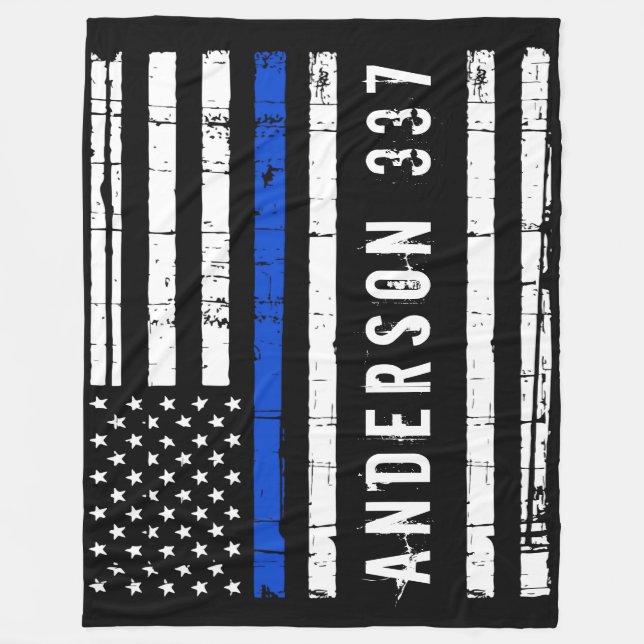 Thin Blue Line Personalized Police Flag Fleece Blanket (Front)