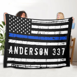 Thin Blue Line Personalized Police Flag Fleece Blanket
