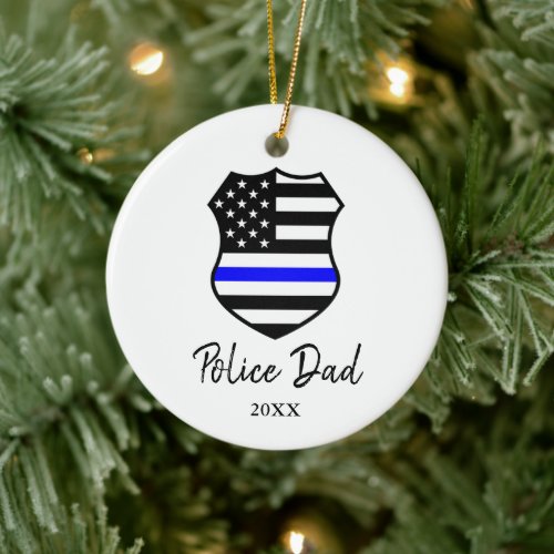 Thin Blue Line Personalized Police Officer Dad Ceramic Ornament