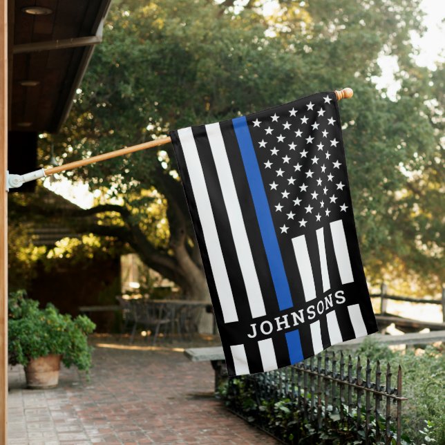Thin Blue Line Personalized Police Officer House Flag (In SItu)