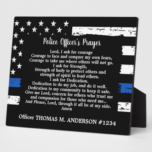 Thin Blue Line Personalized Police Officer Prayer Plaque