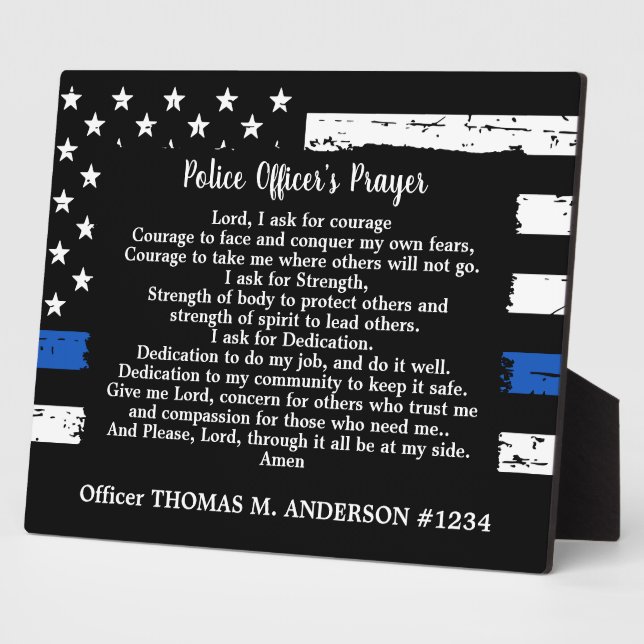 Thin Blue Line Personalized Police Officer Prayer Plaque (Side)