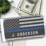 Thin Blue Line Personalized Police Officer Silver Finish Money Clip<br><div class="desc">Thin Blue Line Money Clip - American flag in Police Flag colors, distressed design . Personalize with police officer name. This personalized police money clip is perfect for police and law enforcement officers and all those who support them . COPYRIGHT © 2020 Judy Burrows, Black Dog Art - All Rights...</div>