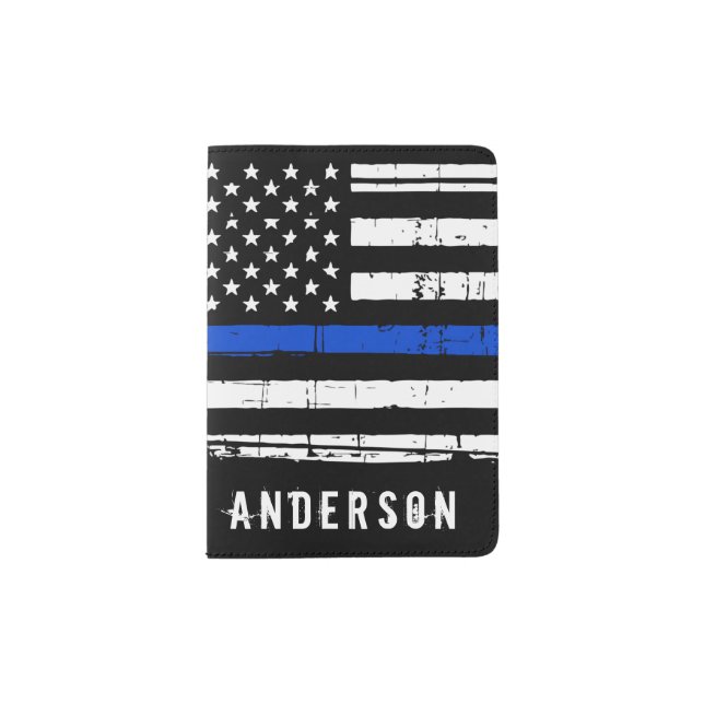 Thin Blue Line Personalized Police  Passport Holder (Front)
