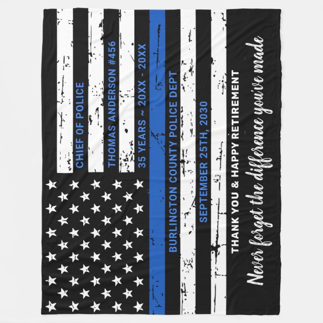 Thin Blue Line Personalized Police Retirement      Fleece Blanket (Front)