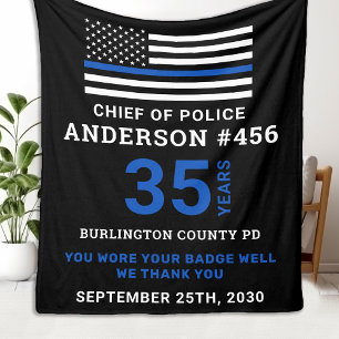 Thin Blue Line Personalized Police Retirement Fleece Blanket