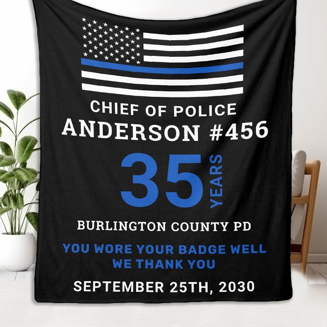 Thin Blue Line Personalized Police Retirement Fleece Blanket (Creator Uploaded)