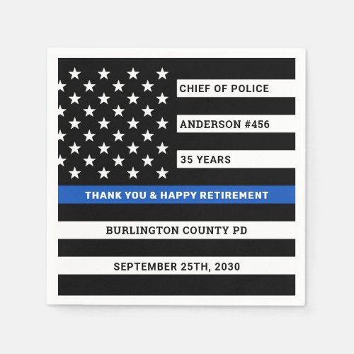 Thin Blue Line Personalized Police Retirement Napkins