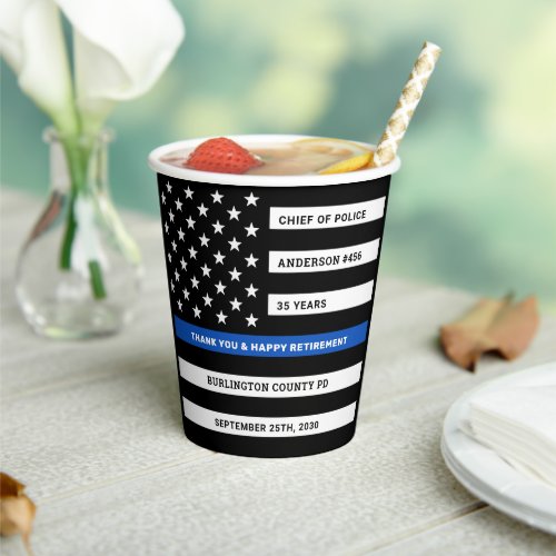 Thin Blue Line Personalized Police Retirement Paper Cups