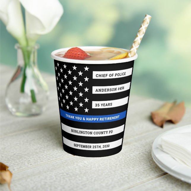 Thin Blue Line Personalized Police Retirement Paper Cups (Insitu)