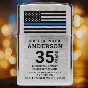 Thin Blue Line Personalized Police Retirement Zippo Lighter