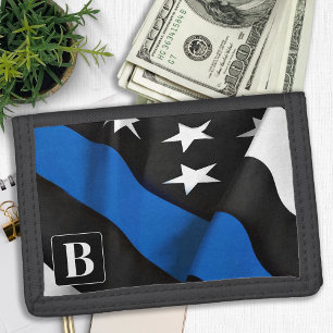 Thin Blue Line Personalized Police Tri-fold Wallet