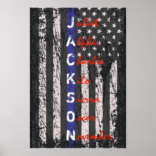 Thin Blue Line Phonetic Alphabet Name Poster (Front)