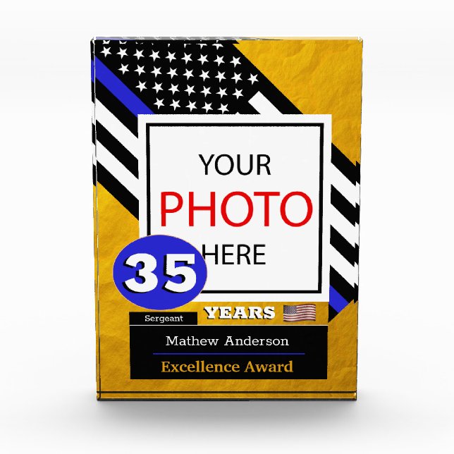 Thin Blue Line, Photo & Police American Flag Acrylic Award (Front)