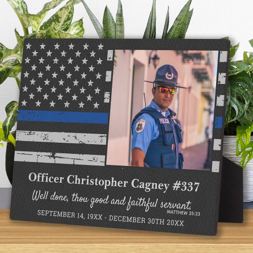Thin Blue Line Photo Police Memorial Plaque