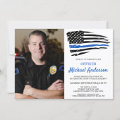 Thin Blue Line Photo Police Officer Graduation Invitation (Front)