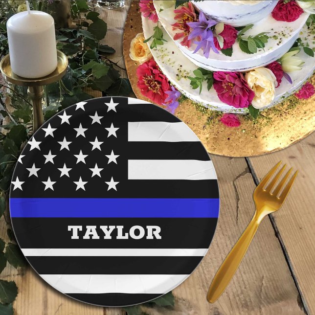 Thin Blue Line plate, USA personalized police flag Paper Plates (Creator Uploaded)
