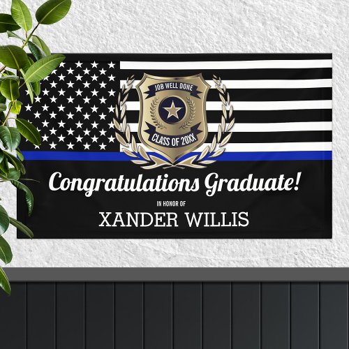 Thin Blue Line Police Academy Graduation Party Banner