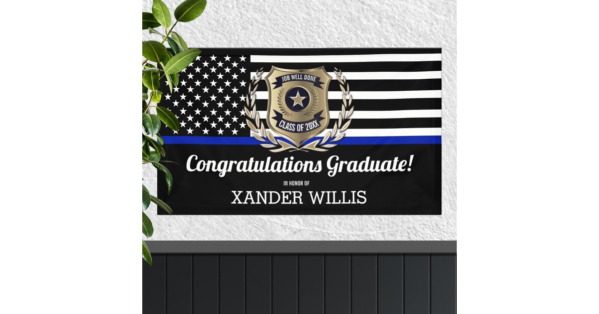 Thin Blue Line Police Academy Graduation Party Banner | Zazzle
