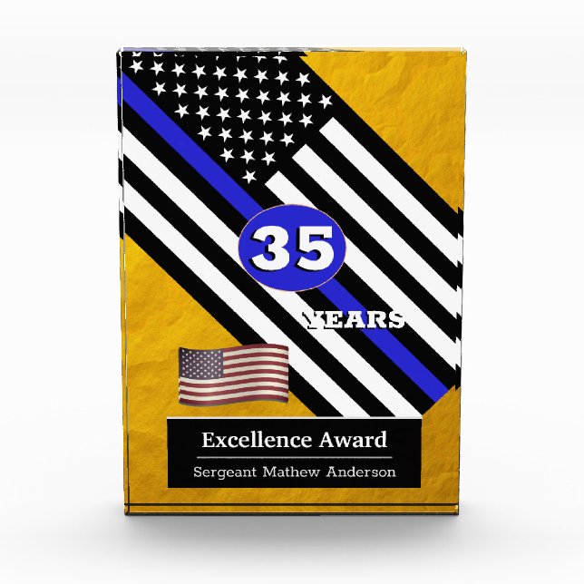 Thin Blue Line & Police American Flag Acrylic Award (Front)