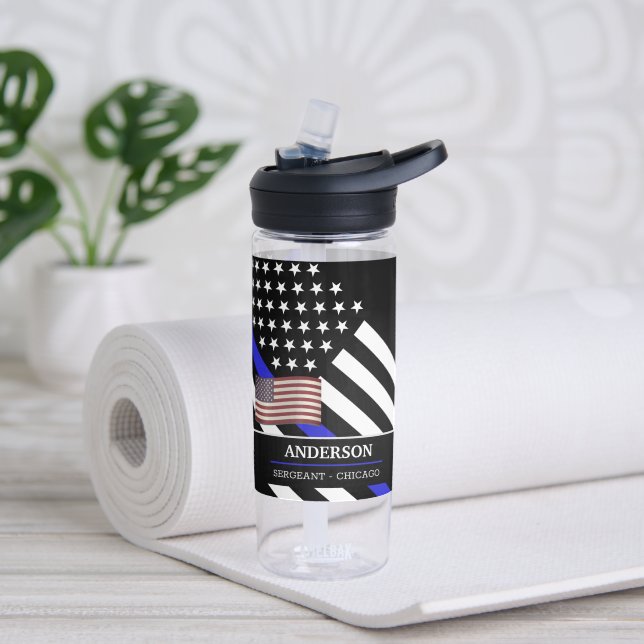 Thin Blue Line, Police, American Flag, Custom Water Bottle (Yoga)