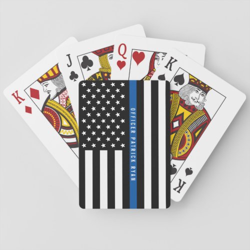 Thin Blue Line Police American Flag Monogram Name Poker Cards