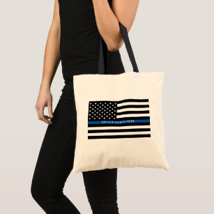 Thin Blue Line Police American Flag Monogram Tote Bag