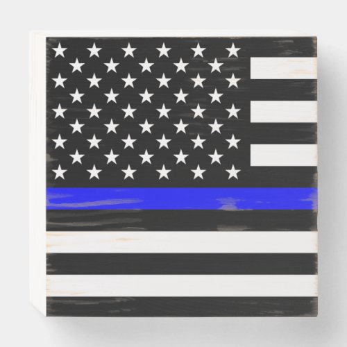 Thin Blue Line Police American Flag Wooden Box Sign