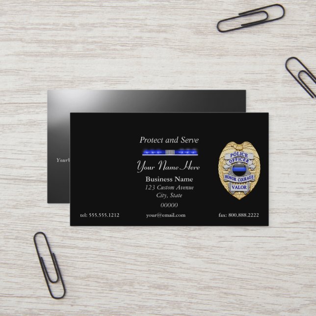 Thin Blue Line Police Badge and Light Bar Business Card (Front/Back In Situ)