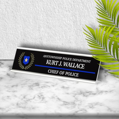 Thin Blue Line Police Badge Desk Name Plate