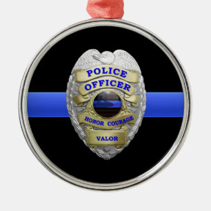 Thin Blue Line Police Badge Metal Ornament