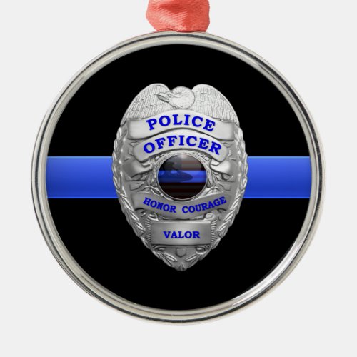 Thin Blue Line Police Badge Metal Ornament