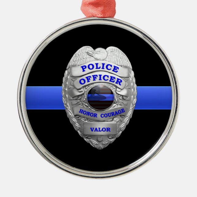 Thin Blue Line Police Badge Metal Ornament (Front)
