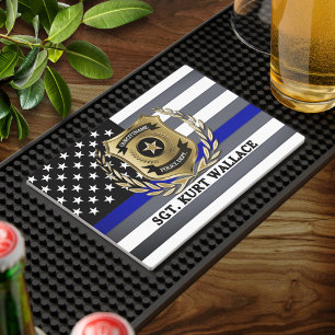 Thin Blue Line Police Badge Personalized Bar Mat