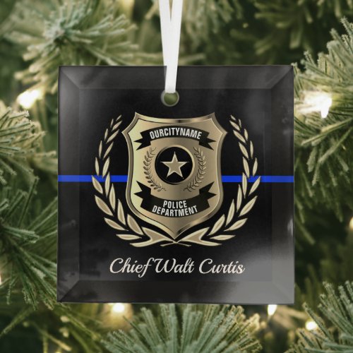 Thin Blue Line Police Badge Personalized Ornament