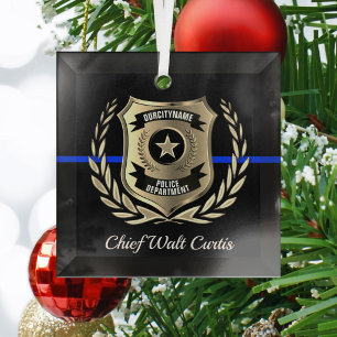 Thin Blue Line Police Badge Personalized Ornament