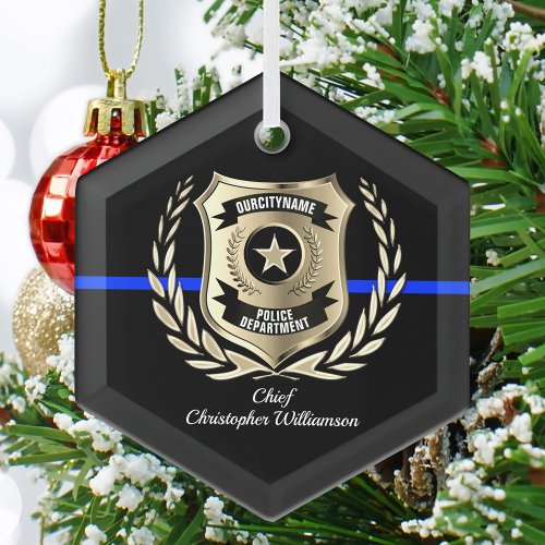 Thin Blue Line Police Badge Personalized Ornament
